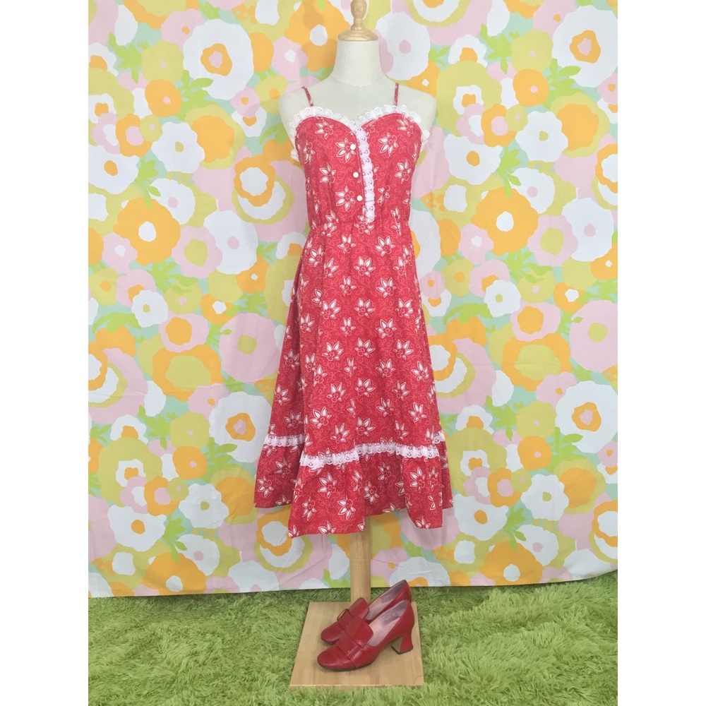 STUNNING 1950s? DEADSTOCK red Christmas Sundress